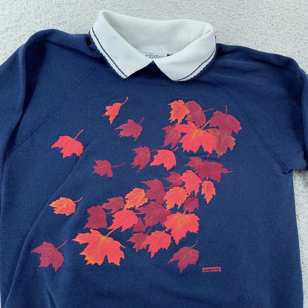 Vintage Fall Leaves Morning Sun Collared Sweatshirt Womens Small‎ Graphic 90s